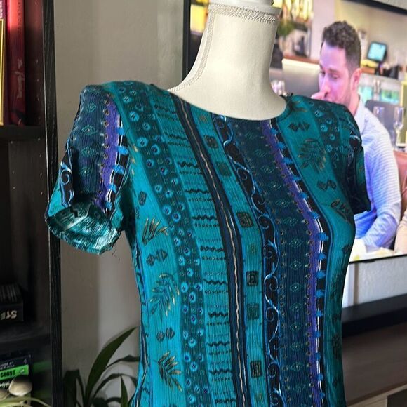 Always Caroline Size 10 Teal Vintage 90s dress Midi - Picture 6 of 9